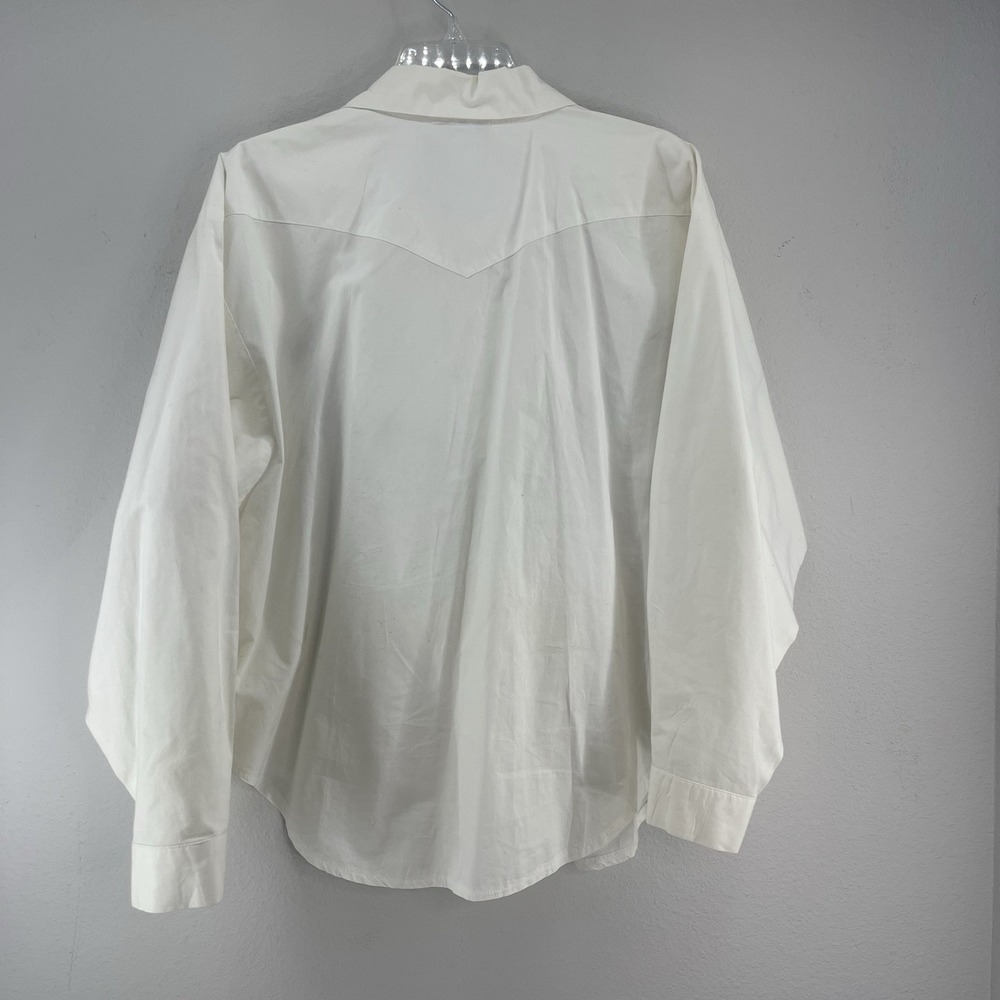 Vintage 90s Beaded Button Up Shirt Women's L White Fringe Western Funky Boho - Picture 7 of 16